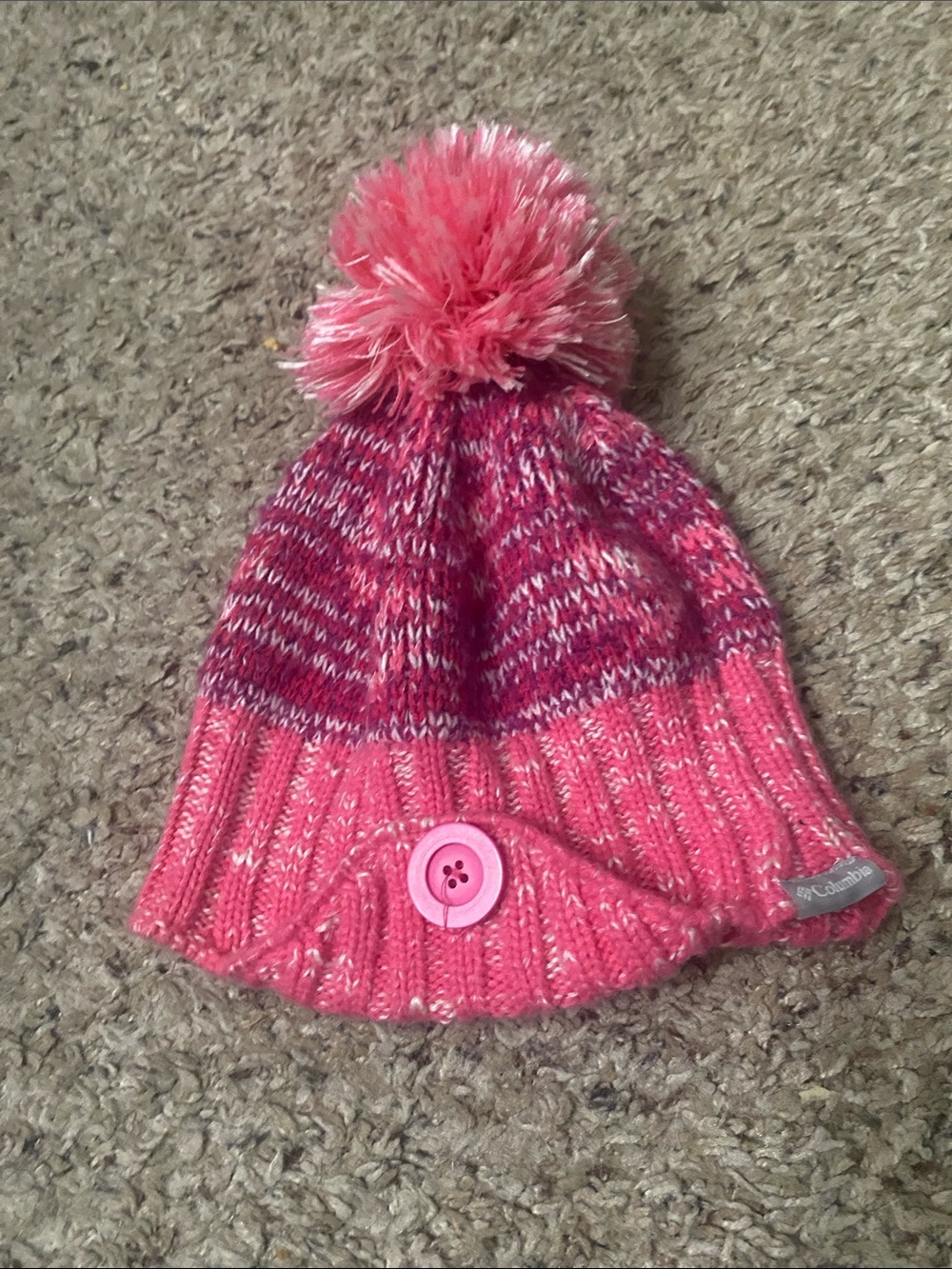 Columbia Kids Pink Multi Pom Knit Beanie with Button Accents